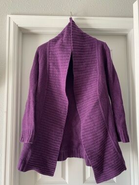 Boden Womens Sz 8 Cardigan 100% Wool Long Sleeve Open Plum Lagenlook Boho